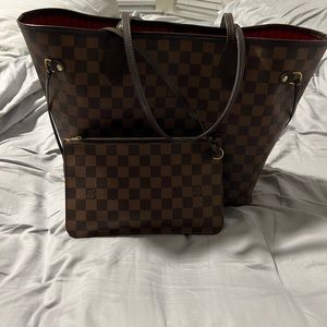 - LOUIS VUITTON NEVERFULL MM Damier Ebene Red Interior